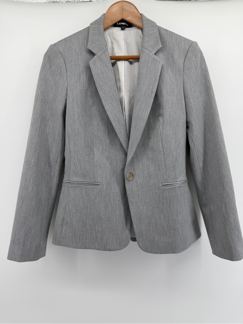 Express Light Gray Tailored Single-Button Blazer
